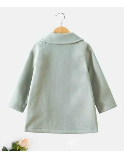 Mint Green Girls Elegant Woolen Lapel Pea Coat with Long Sleeves Windproof Thermal Fleece Jacket ( Copy )