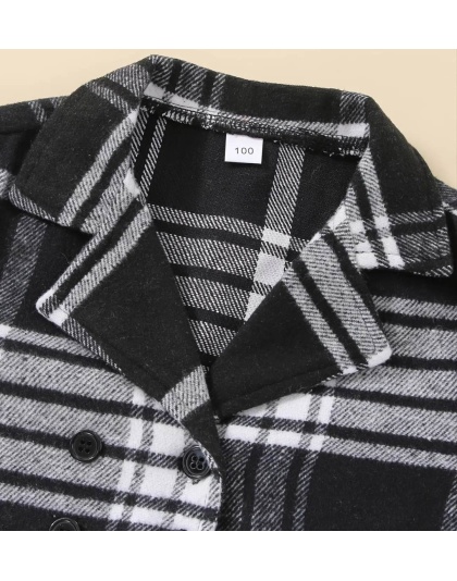 Autumn And Winter New Baby Girls' Thickened Plaid Long-sleeved Skirt Set Black and White Buffalo Plaid Jacket Pea Coat