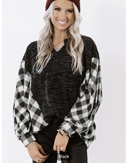 Black and White Buffalo Plaid Flannel Shirt for Women Oversized Long Sleeve Casual Blouse Comfortable Chic Cardigan Breathable Top - Bucket 1