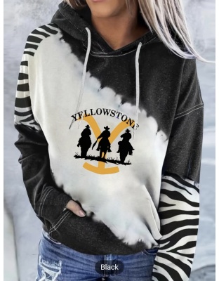 Yellowstone Graphic Zebra Print Long Sleeve Hooded T Shirt Fashion Blouse Comfort Womenswear Top Tshirt Streetwear Summer Lady  Comfortable Feminine Elegant T-Shirt Piece Casual V neck - Box 2