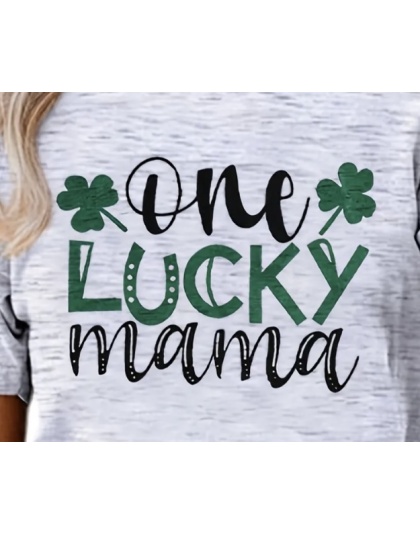 Irish St Patrick’s Day Saint One Lucky Mama Graphic Print Short Sleeve T Shirt Fashion Blouse Comfort Womenswear Top Tshirt Streetwear Summer Lady Casual Crew neck - Box 2